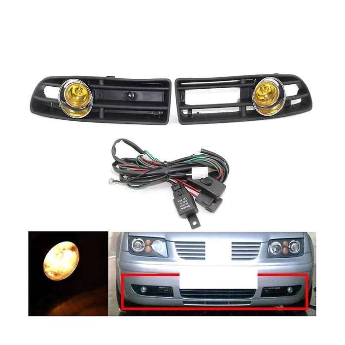 Front Bumper Grill Fog Light for MK4 1998-2004 with LED Fog Lamp Day Running Light Yellow
