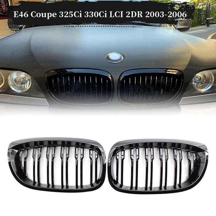 Front Bumper Kidney Double Line Grille Sport Grill Replacement for  E46 3 Series 2-Door Coupe 2003-2
