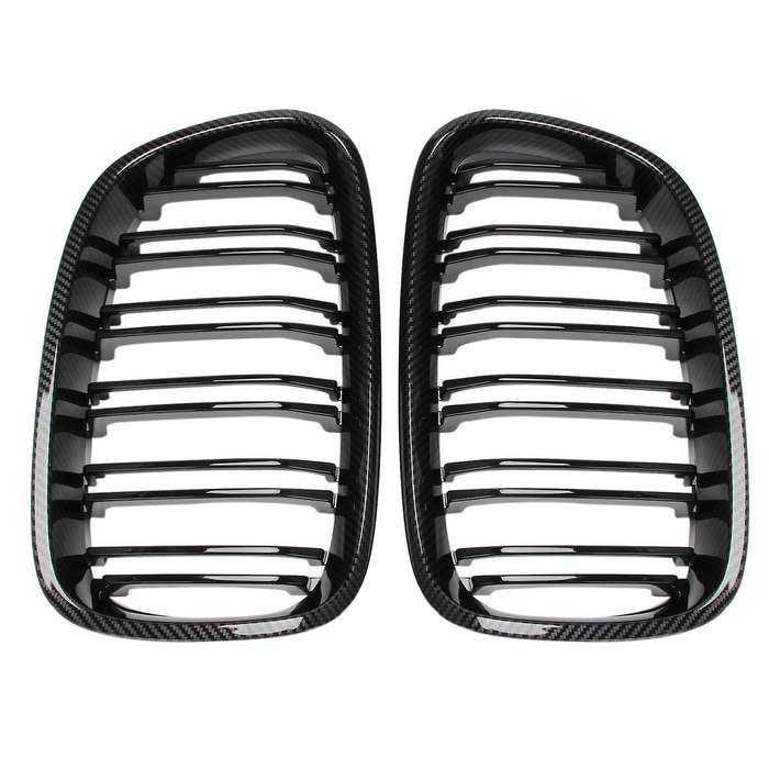 Front Bumper Kidney Grille Dual Line Mesh Grille for 1 Series F20 2011 2012 2013 2014, Carbon Fiber