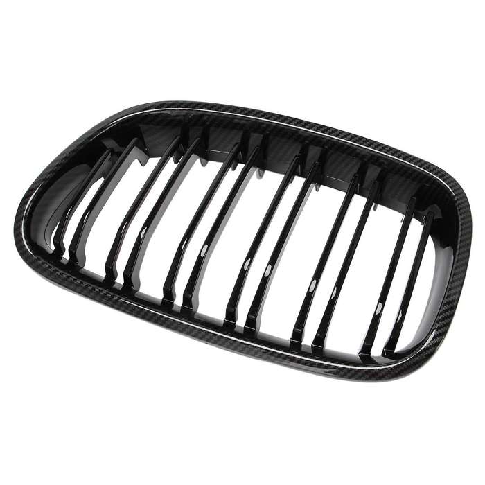 Front Bumper Kidney Grille Dual Line Mesh Grille for 1 Series F20 2011 2012 2013 2014, Carbon Fiber