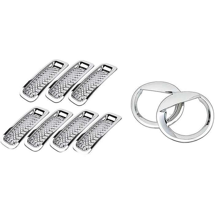 Front Grille Grill Mesh Grille Insert Kit + Angry Eye Style Headlight Lamp Cover Trim for Patriot 20