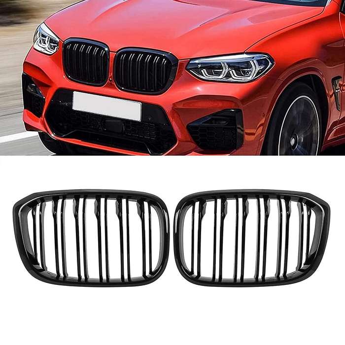 Front Grills Grille Glossy Black Kidney Grill for - X3 X4 G01 G02 G08 2018-2021 (Dual Slat)