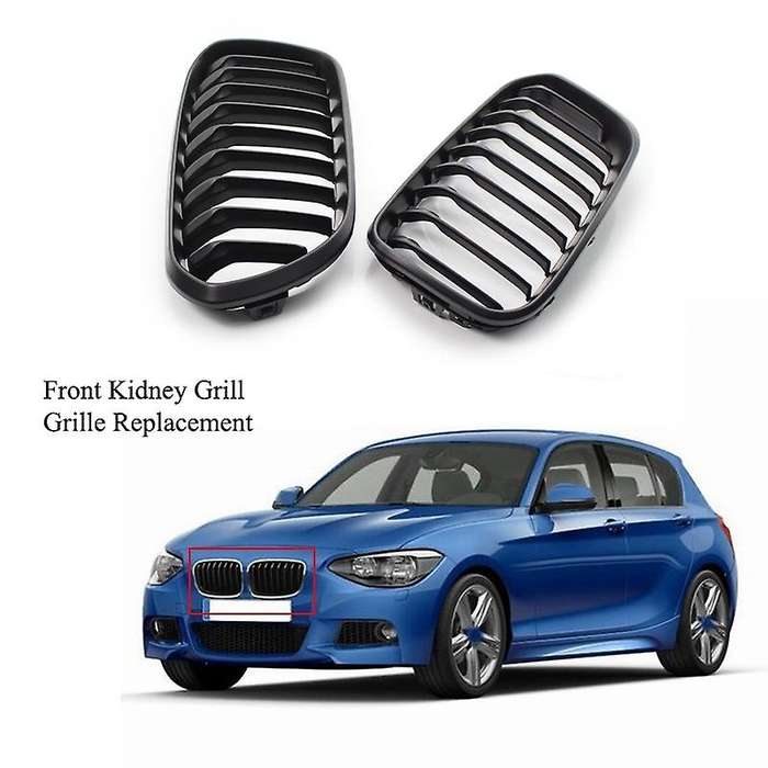 Front Hood Grille Single Slat Kidney Grill Frame Matte Black Fence Grille for- F20 1-Series 120I 201