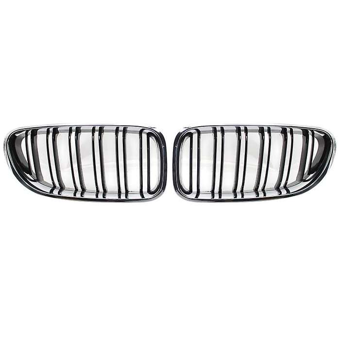 Front Kidney Double Line Grille Sport Grill Replacement for  6 Series F06 F12 F13 Chrome+Black