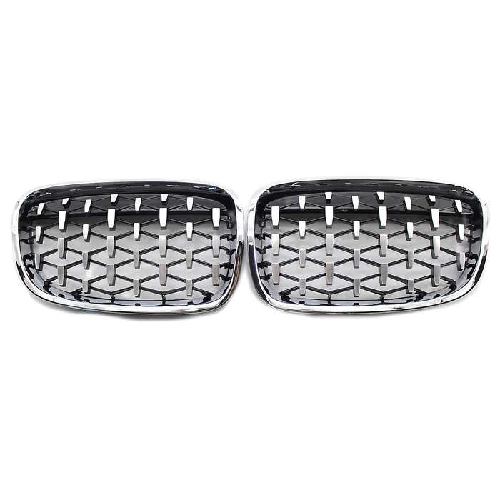 Front Kidney Grill, Front Hood Diamond Grille Meteor Grill for 1 Series F20 2011-2014 Chrome