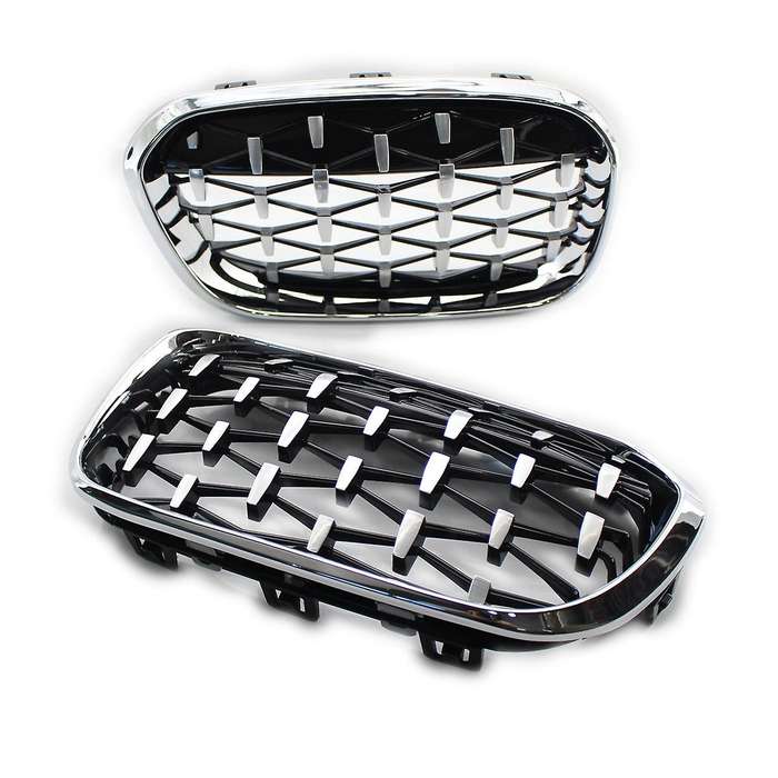 Front Kidney Grill, Front Hood Diamond Grille Meteor Grill for 1 Series F20 2015-2017 Silver