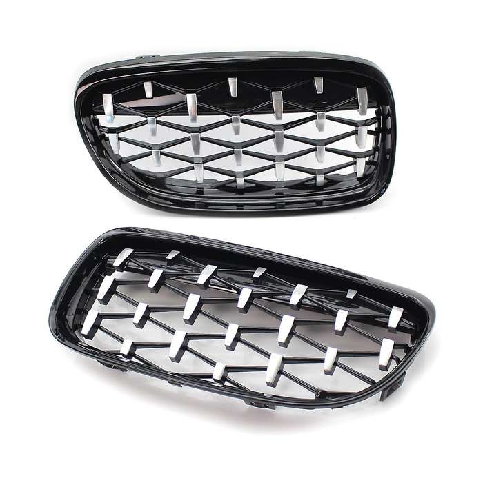 Front Kidney Grill, Front Hood Diamond Grille Meteor Grill for 3 Series E90 E91 2009-2012 Gloss Blac