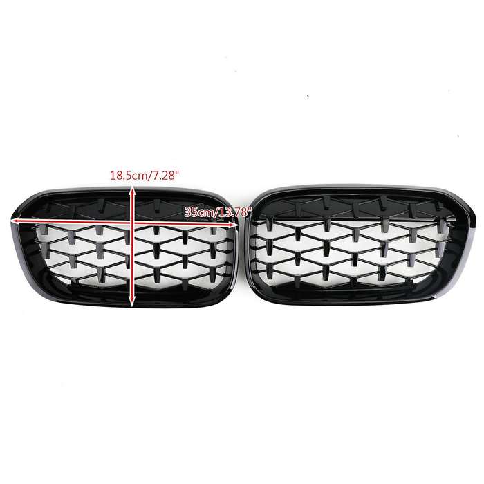Front Kidney Grill, Front Hood Diamond Grille Meteor Grill for 1 Series F20 2015-2017 Black