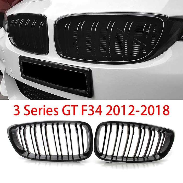 Front Kidney Grille Grill Gloss Black Carbon Fiber Double Line for 3 Series GT/F34 2012-2018