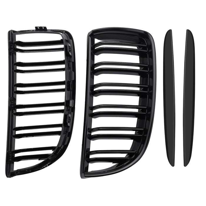 Front Kidney Grille Hood Grills -Double Line for E90 323I 328I 335I 330I 325I 3-Series 2005-2008 (Gl