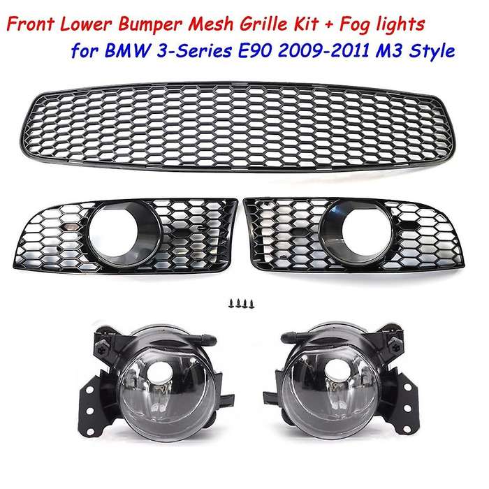 Front Lower Bumper Grille Fog Light Grill + Fog Lamp Kit for 3-Series E90 E92 E93 2009-2011