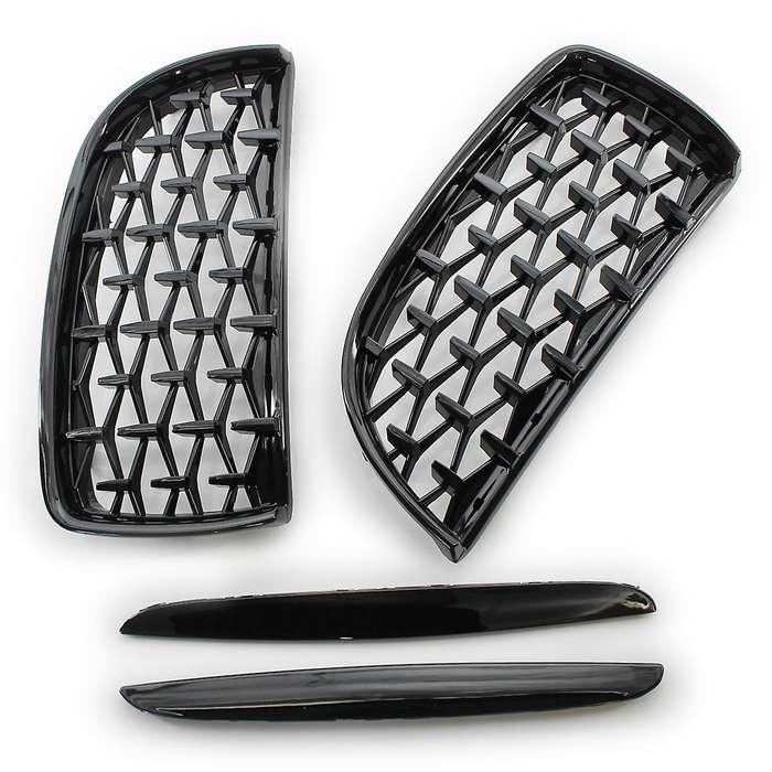 Front Meteor Grill Grilles Kidney Grill Replacement for 3 Series E90 E91 06-08 Bright Black