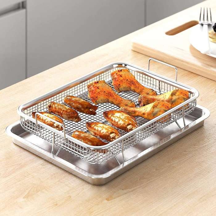 Fryer Basket for Oven,Stainless Steel Crisper Tray and Pan, Deluxe Fry in Your Oven, 2-Piece Set