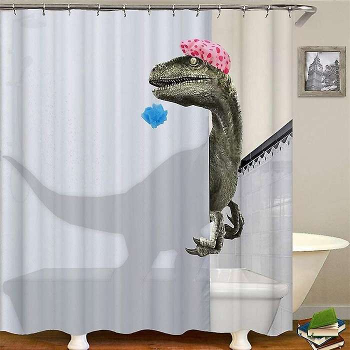 Funny Dinosaur Shower Curtain Bathroom Curtain with Hook Cartoon Bathing Dinosaur Fabric Shower Curt