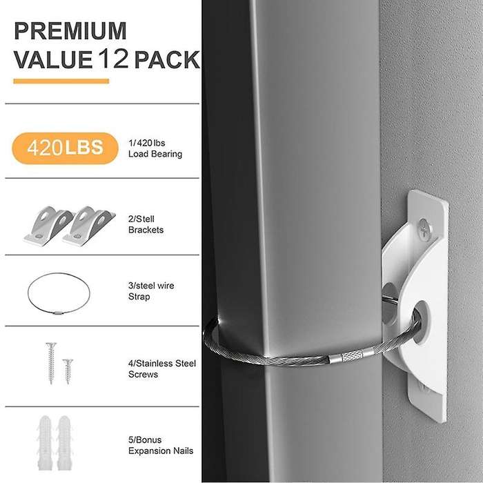 Furniture Anchors (12 Pack) Furniture Strap for , Secure 420 Pound Furniture Prevent Falling Anti Ti