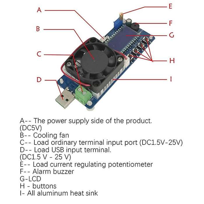 FX35 5A 35W DC Electronic Load Tester USB Power Detector Battery Capacity Tester Adjustable Resistor