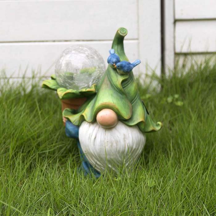 Garden Gnome Statue Resin Figurine Carrying with Solar LED Lights Outdoor Decorations for Yard Lawn