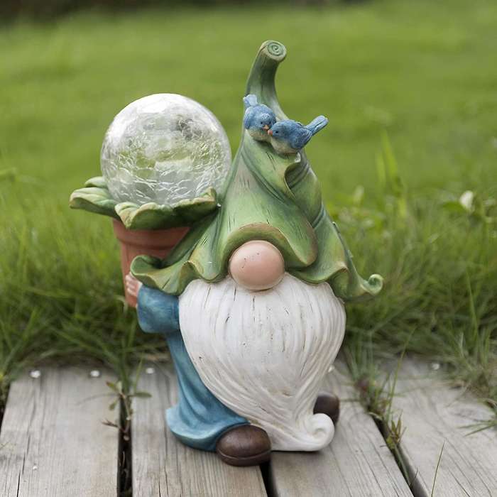 Garden Gnome Statue Resin Figurine Carrying with Solar LED Lights Outdoor Decorations for Yard Lawn