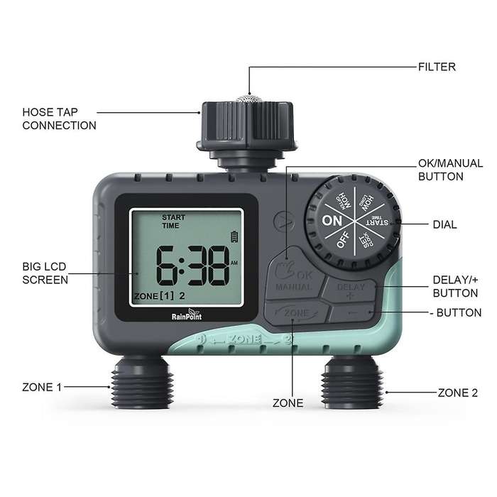 Garden Hose Timer Programmable Irrigation Timer with 2 Outlets Outdoor Watering Timer for Yard Timer