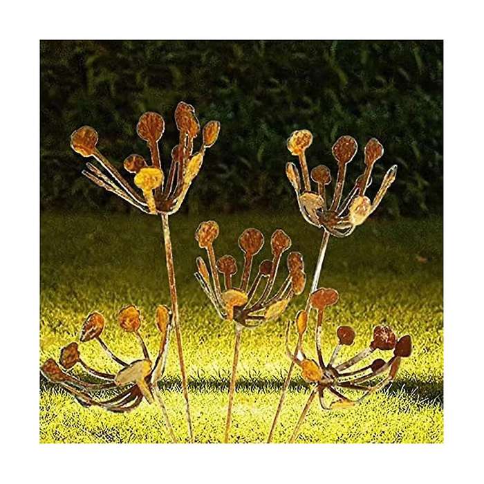 Garden Patio Metal Wrought Iron Insert Metal Flowers Garden Decor, Metal Sculpture Set Of 5 Garden S