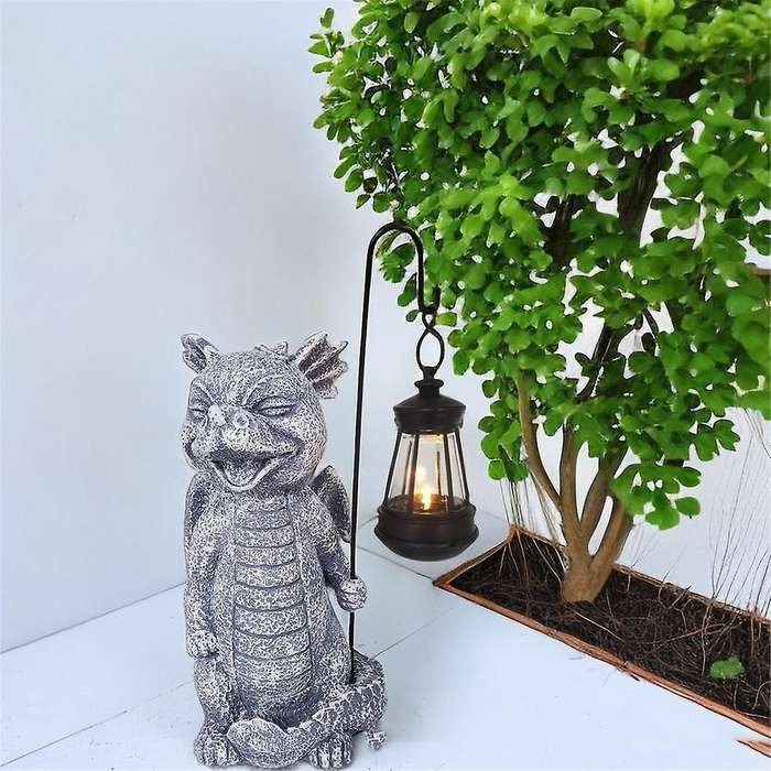 Garden Statue Dinosaur Outdoor Decor, Solar Patio Garden Sculptures & Statues, Resin Garden Decor G