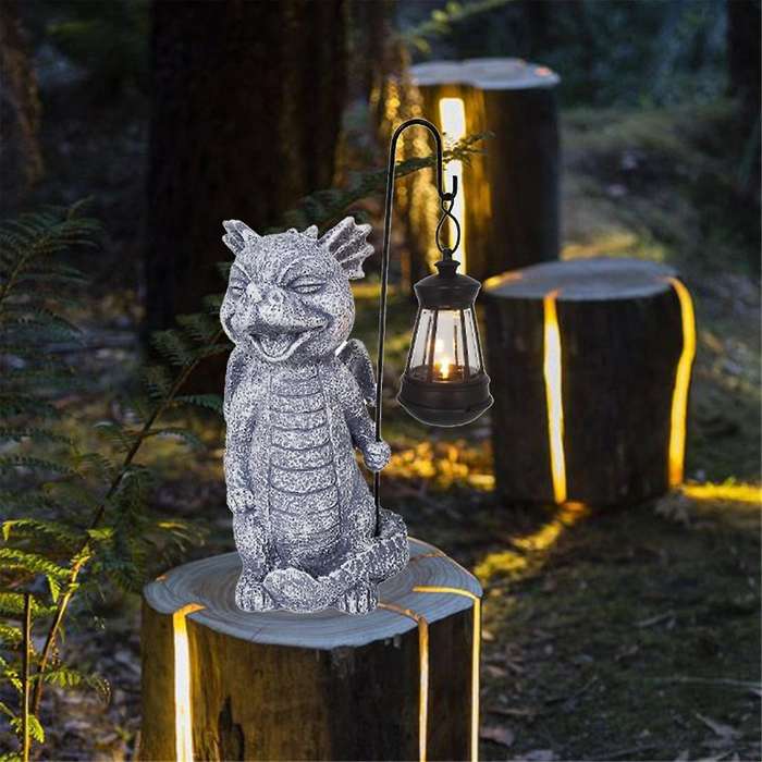 Garden Statue Dinosaur Outdoor Decor, Solar Patio Garden Sculptures & Statues, Resin Garden Decor G
