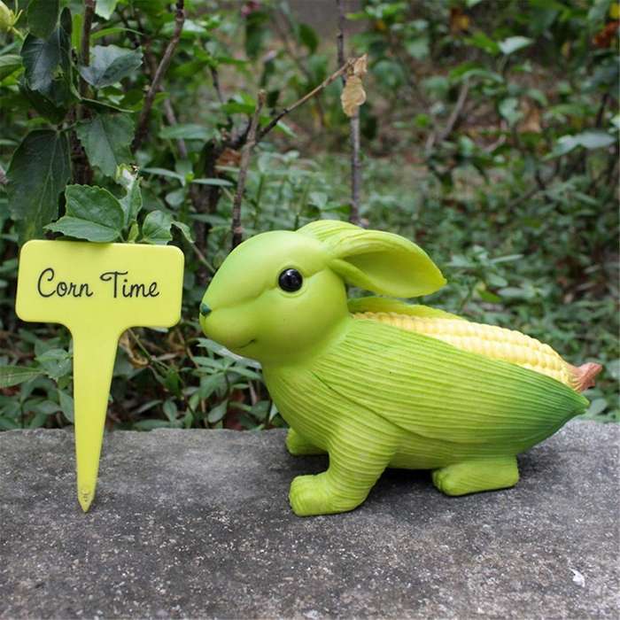 Garden Statues, Corn Rabbit Shape Garden Decor Outdoor Ornament for Outside, Garden Figurines Decor