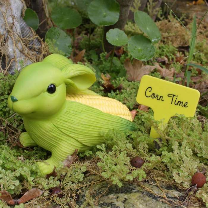 Garden Statues, Corn Rabbit Shape Garden Decor Outdoor Ornament for Outside, Garden Figurines Decor