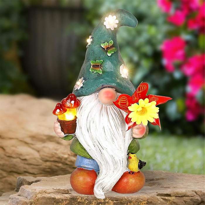 Garden Sculptures & Statues Garden Gnomes Statue with Solar Lights - Outdoor Garden Decor - Funny Gn
