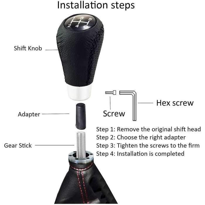 Gear Knob Shift Heads 5 Speed Leather Car Stick Shifter Knobs Universal for Most Manual Vehicles Bla