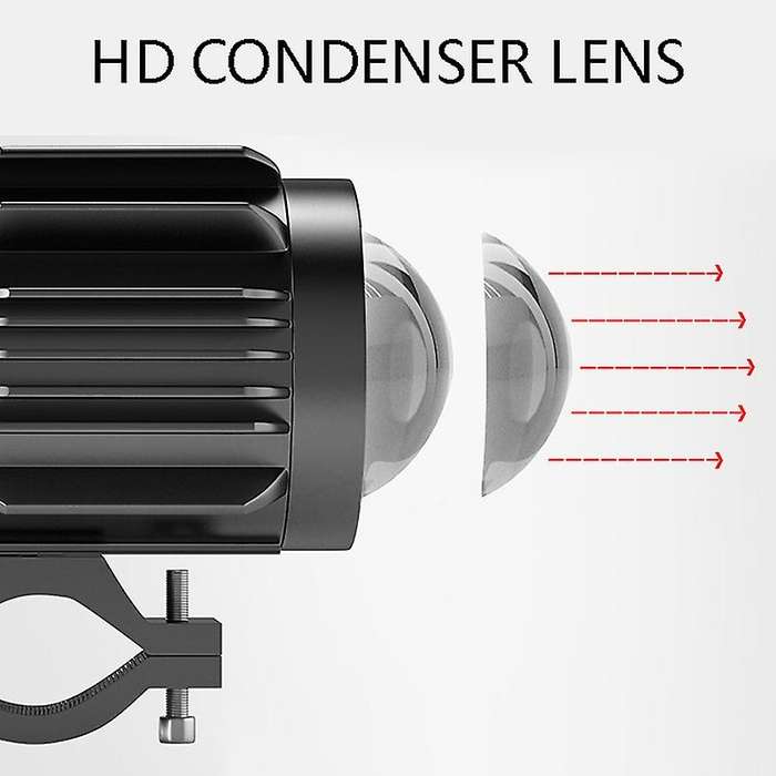 General- Car LED Headlights, External Three-Color Flashing Lights, Convex Lens Motorcycle Spotlights