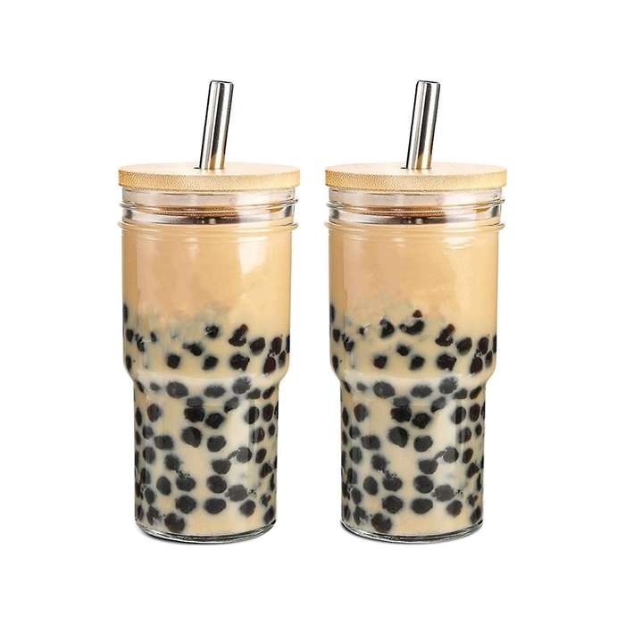 Glass with Lid and Straw, 4-piece, 24-ounce Travel Coffee Cup, Wide Mouth, 4-piece, 24-ounce Travel