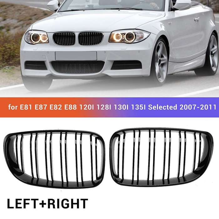 Glossy Black Dual Slats Front Kidney Grille Grill Replacement