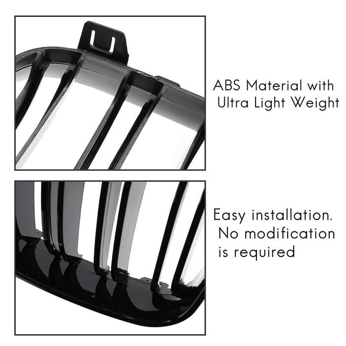 Glossy Black Dual Slats Front Kidney Grille Grill Replacement