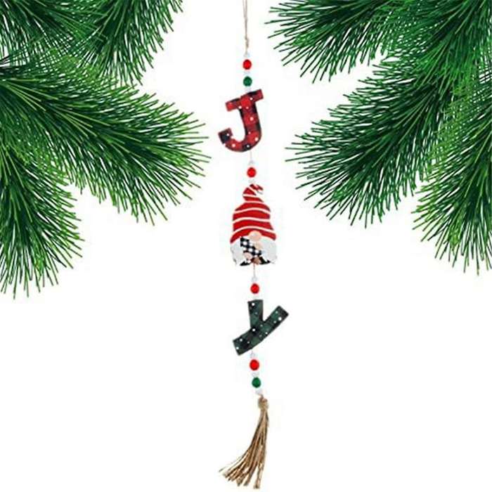 Gnomes Wood Hanging Decor for Tree -Wood Christmas Gnome Letter Pendant Wood Car Crafts Hanging Pend