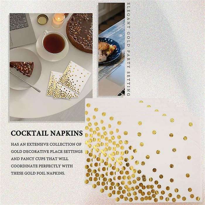 Gold Dot Napkins (50 Pack)3-Ply Paper Napkins with Gold Foil Polka Dots Perfect for Birthday Party