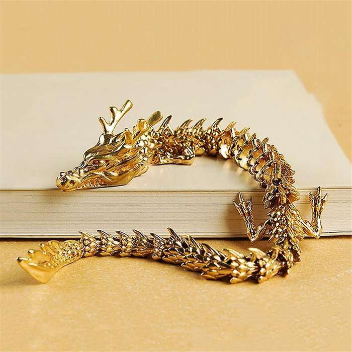 Gold Dragon with Movable Joints, Chinese Zodiac Dragon Collectible Figurines Table Decor Ornament, 3