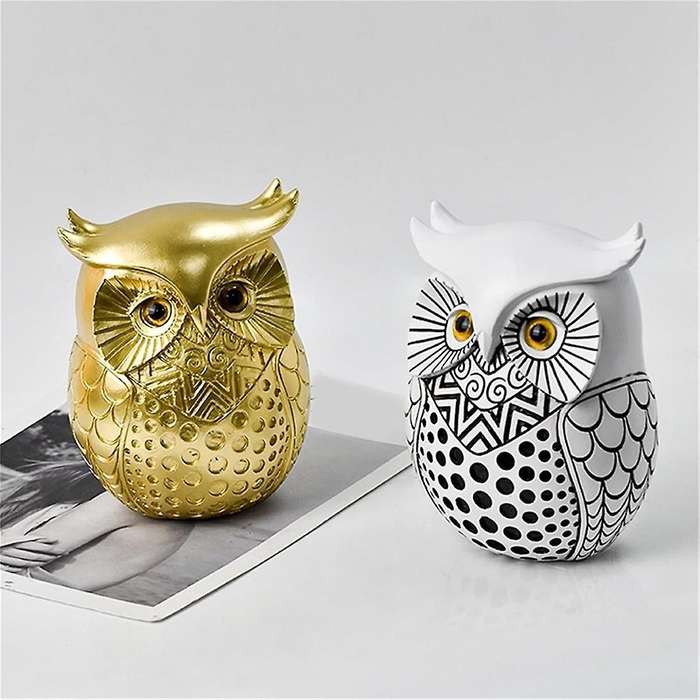 Gold Owl Ornament, Resin Statue Animal Craft, for TV Cabinet Porch Bookshelf Home Office Decor, Tab