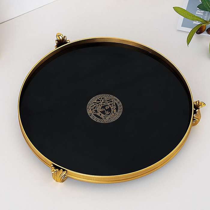 Gold Mirror Tray Gold Inlay Glass Storage Tray Decorative Golden Copper Base Plate Restaurant Servin
