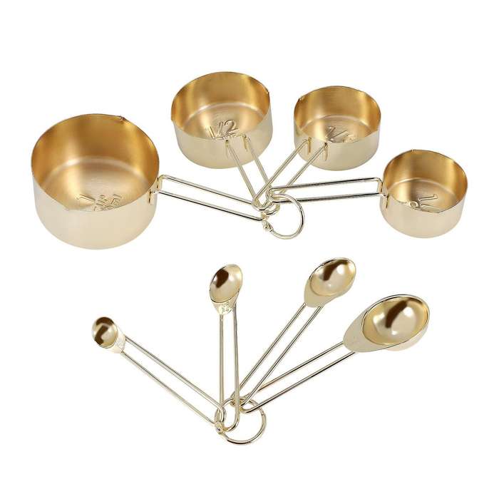 Gold Measuring Cups Measuring Spoons Set Stainless Steel 8 PIECE Dry and Liquid Ingredients Cooking