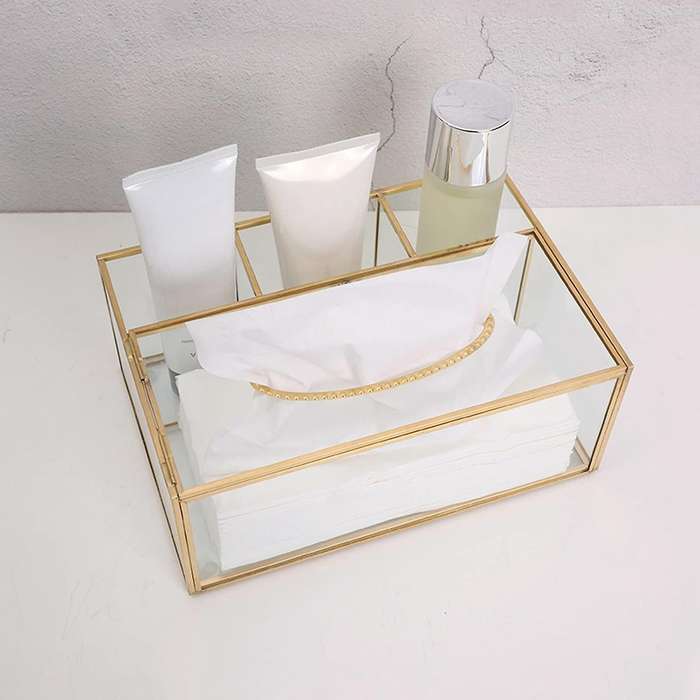 Gold Tissue Box Rectangular Clear Glass Cosmetic Tissue Box for Home Tissue Dispenser Geometric Glas