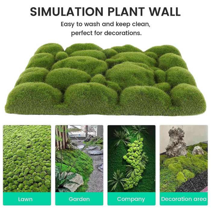 Grass Mat- Stone Shape Indoor Green Artificial Lawns Turf Carpets Sod Moss for Home Hotel Wall Balco