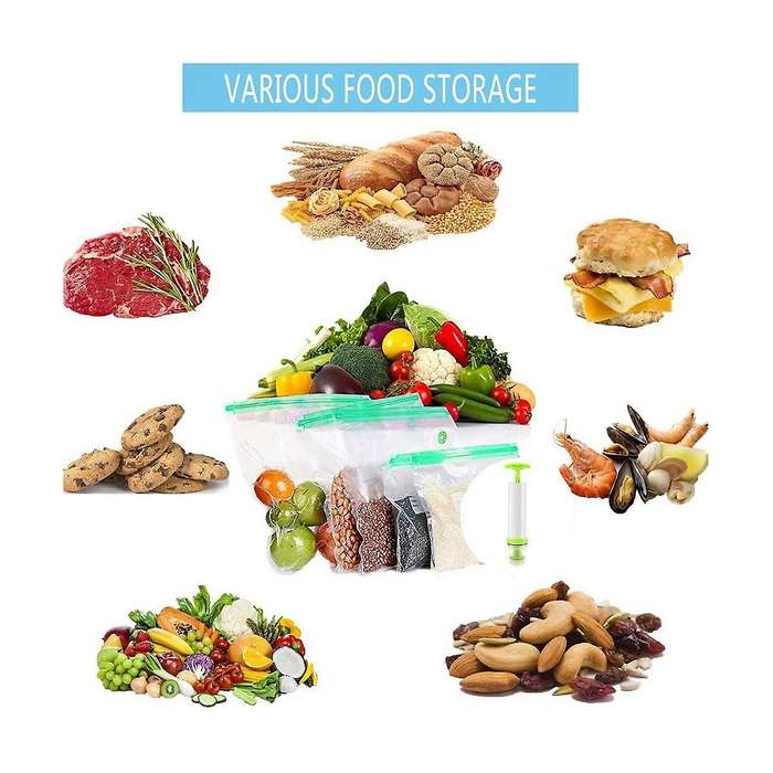 Green Sous Vide Bags 30 Pack Reusable Vacuum Food Storage Bags 1 Hand Pump,4 Sealing Clips