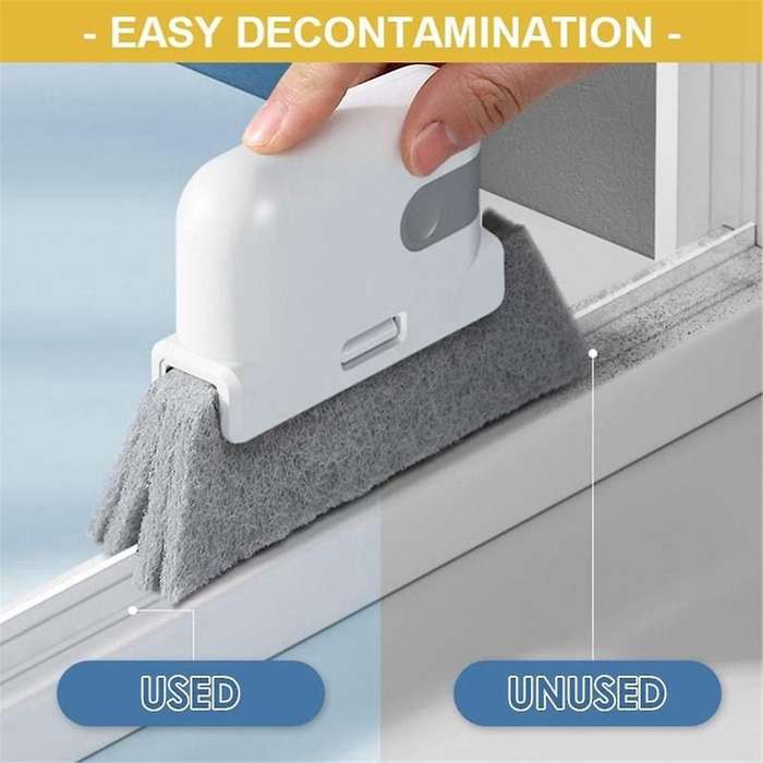 Grey-Window Cleaning Brush Windowsill Groove Deadend Cabinet Crevice Brush with Replace Head Househo