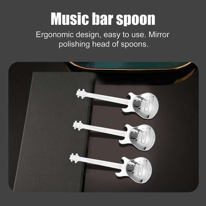 Guitar Coffee Spoons 6-pack Cute Spoons Stainless Steel Teaspoons Stirring Spoon Guitar Shaped(silv