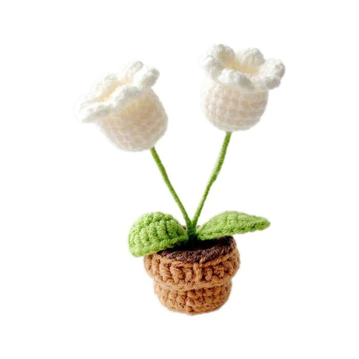 H Hand-Knitted Flowers Potted Crochet Artificial Plants Finished Woven Gift