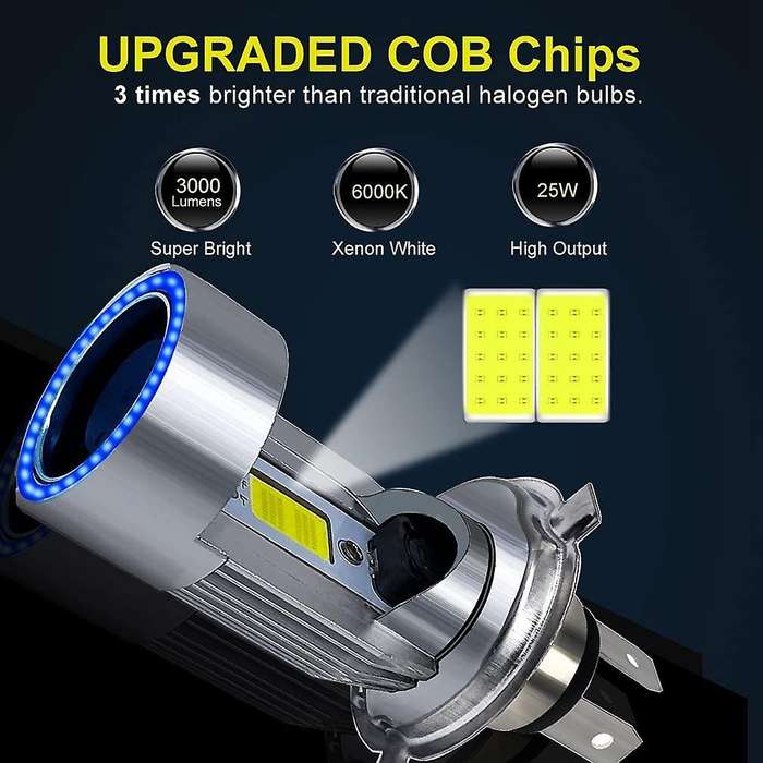 H4 LED Headlight Bulb Motorcycle Hi/Lo Beam with Angel Eye Daytime Running Light 25W 3000LM Super 6