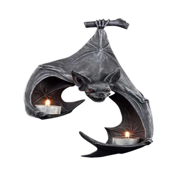 Halloween Bat-shaped Candlestick Resin Hanging Garden Statue Sculptures Crafts Candle Holder for Pat