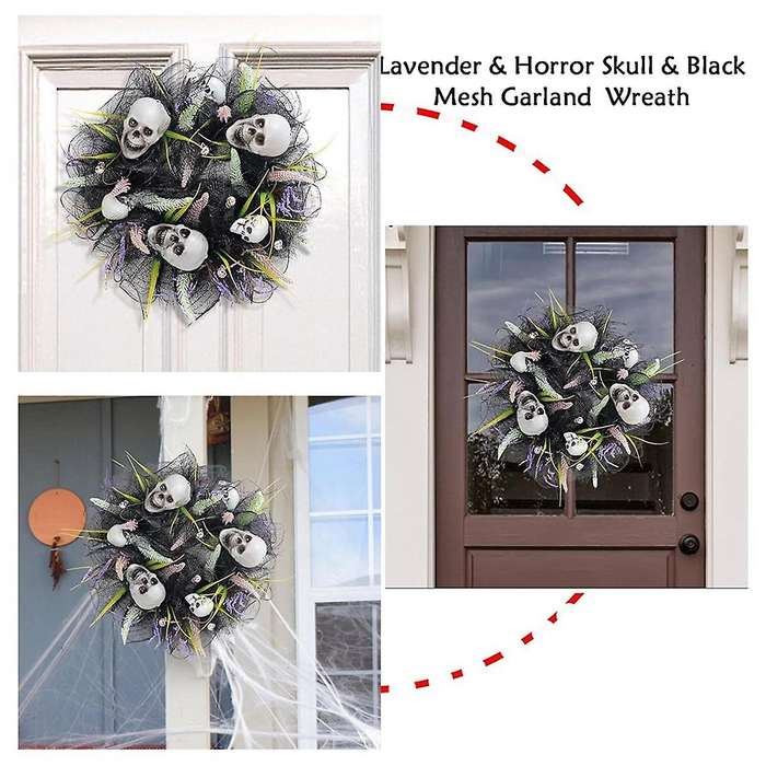 Halloween Skull Wreath, Halloween Wreath, Artificial Skull Wreath for Indoor Party Home