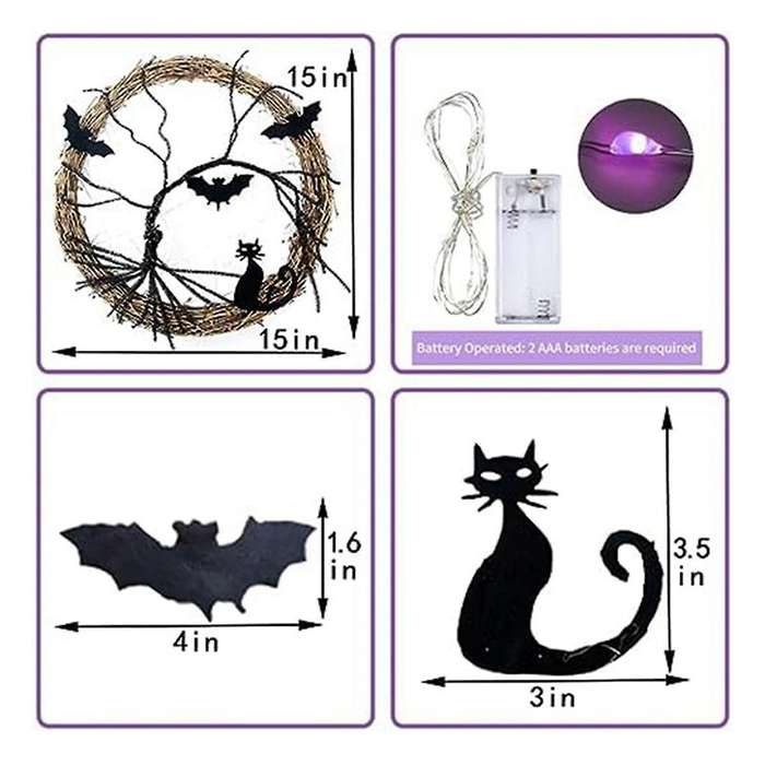 Halloween Wreaths for Front Door,Halloween Wreath, Bat and Black -Decor Halloween Door-Wreath Decor